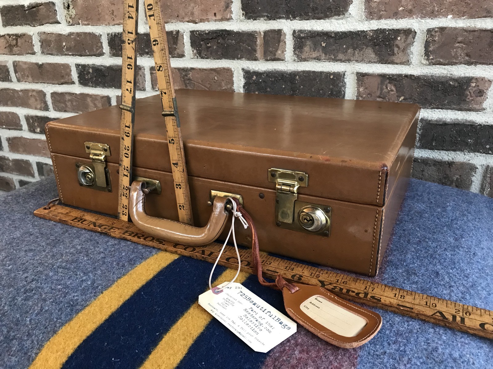VINTAGE 1970’s CHICAGO BRITISH TAN BELTING LEATHER WOOD BOX BRIEFCASE BAG R$1148