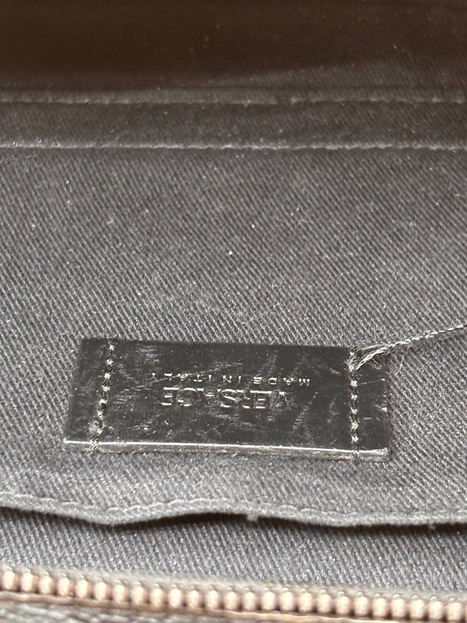 Versace Coated Canvas La Greca Signature Messenger Bag Black Gray PH9
