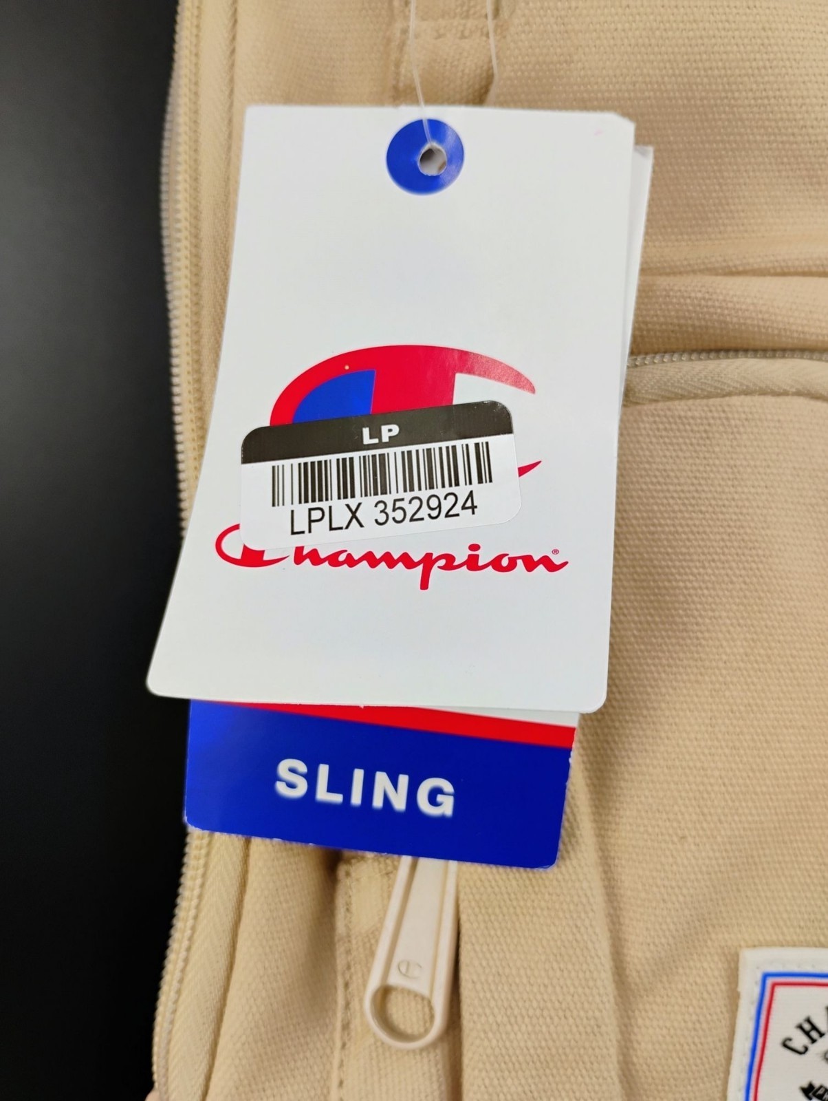 Champion Beige Canvas Sling Backpack Reversible Strap Durable
