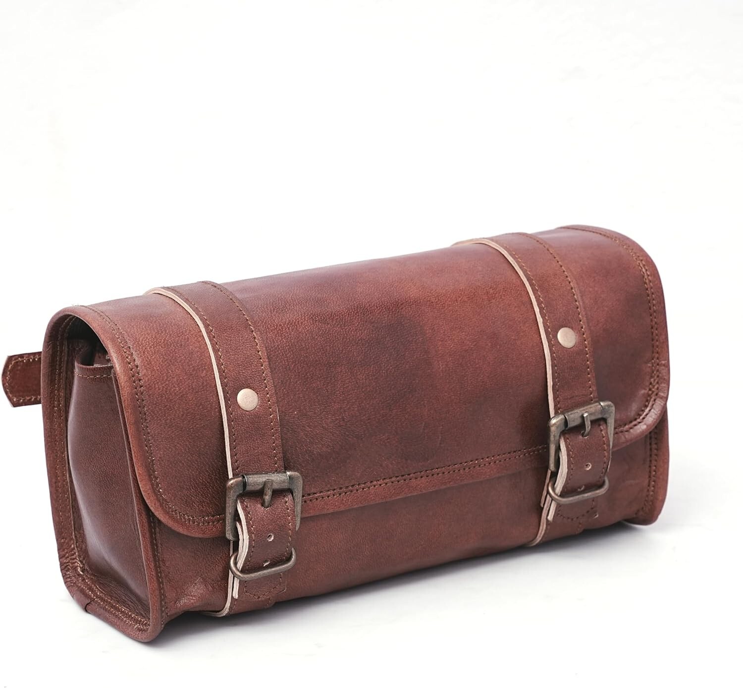 Classic Handmade Leather Motorcycle Tool Bag Side Pannier Pair with Buckle Strap