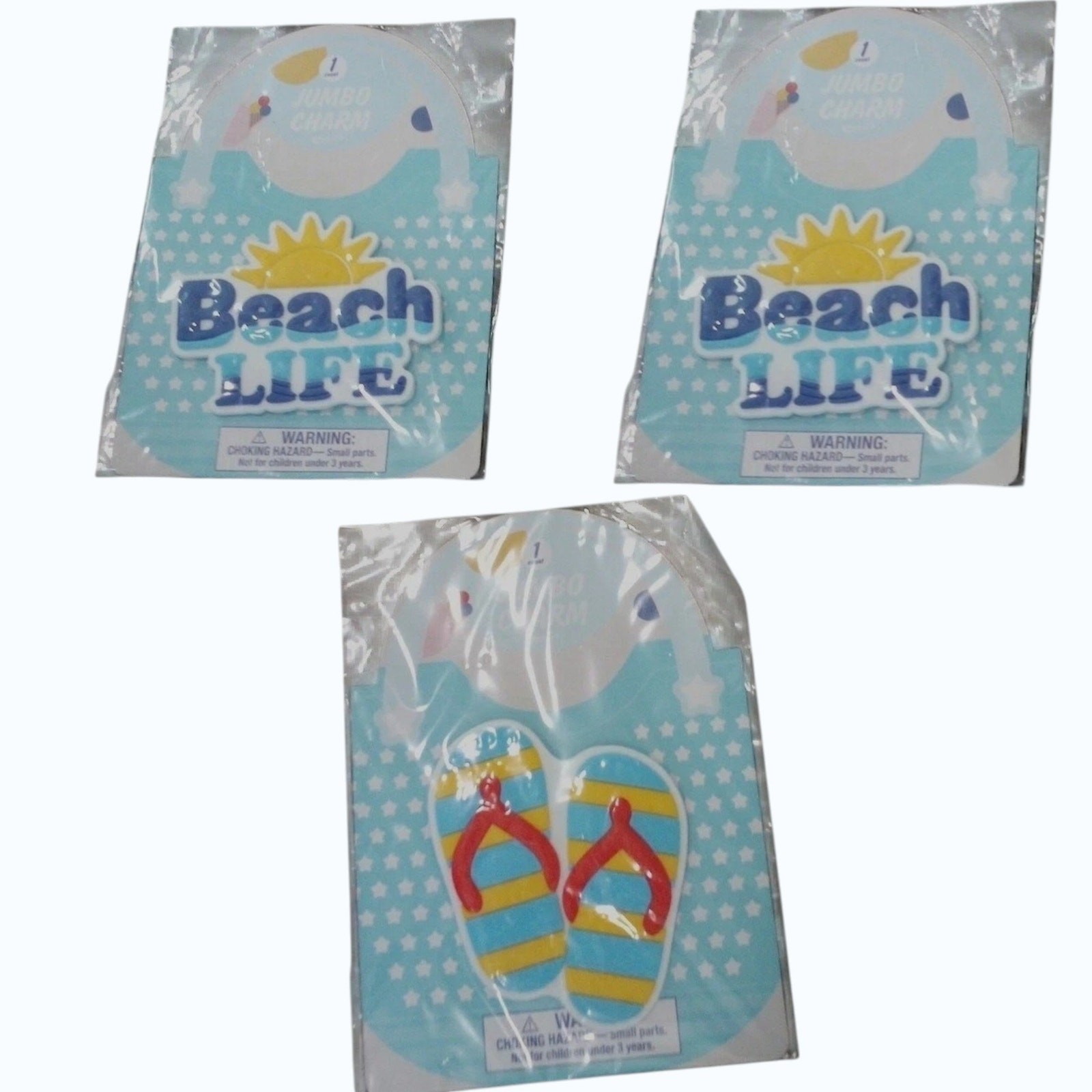 3‑PK Jumbo Rubber Beach Tote Bag Charms – Assorted – 3+ Years