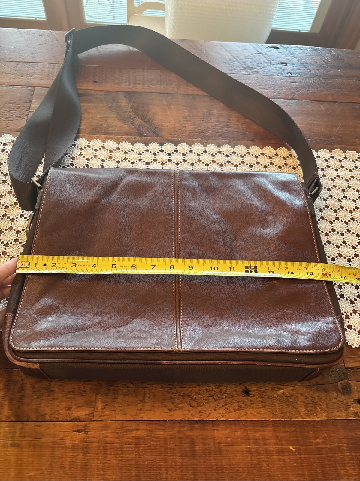 BOCONI Men’s Leather & Canvas Messenger Bag.