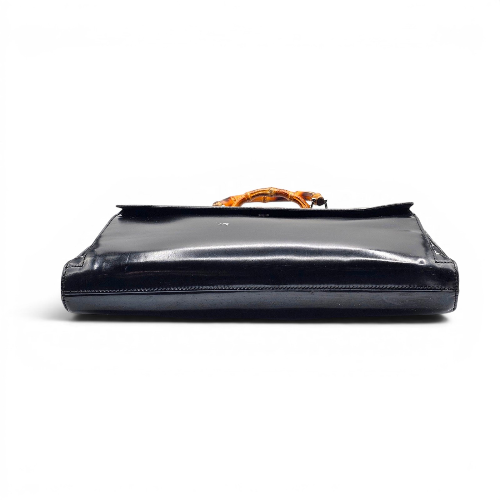 Gucci Vintage Bamboo Top-Handle Briefcase Attache Black Patent Leather
