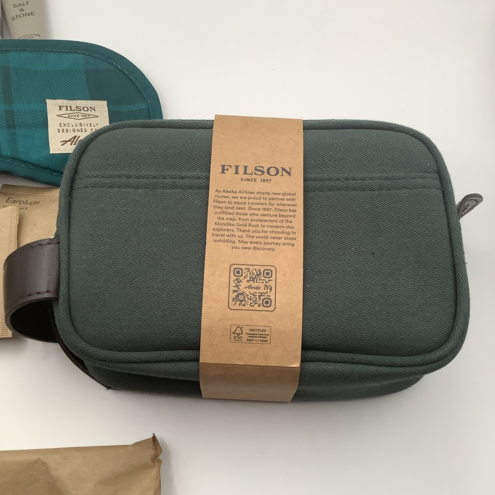 Filson + Alaska Airlines First Class Mini Rugged Twill Dopp Kit W/ Accessories