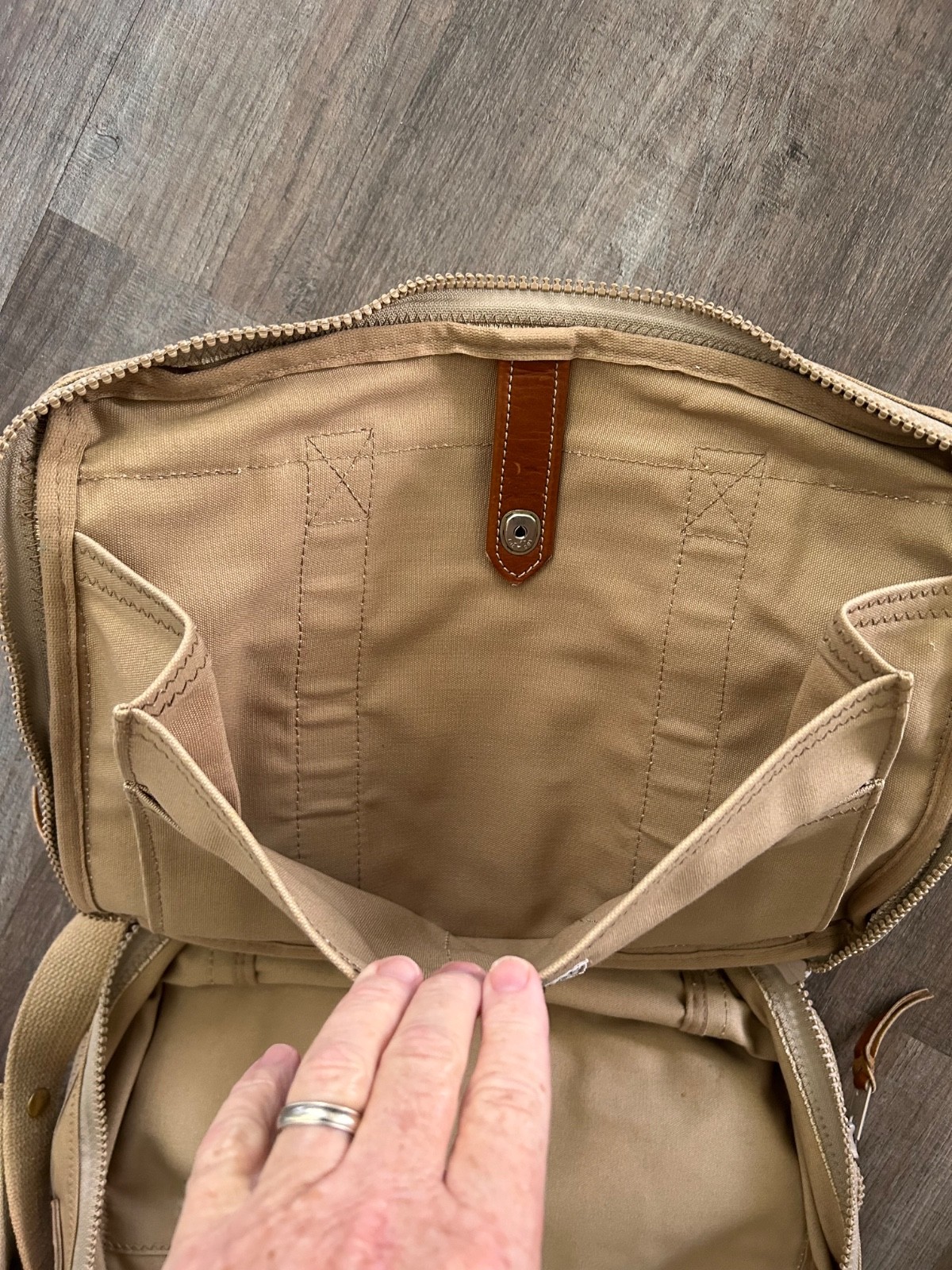 Rust Pond Workshop EUC tan heavy cotton canvas leather soft bag briefcase 17 in