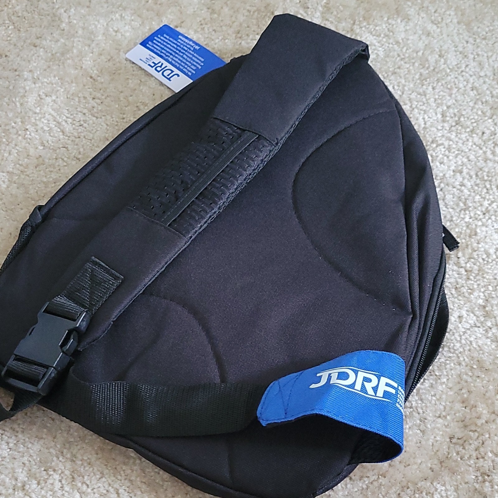 JDRF Crossbody Sling Bag Medium Black Blue White Zip Buckle Adjustable
