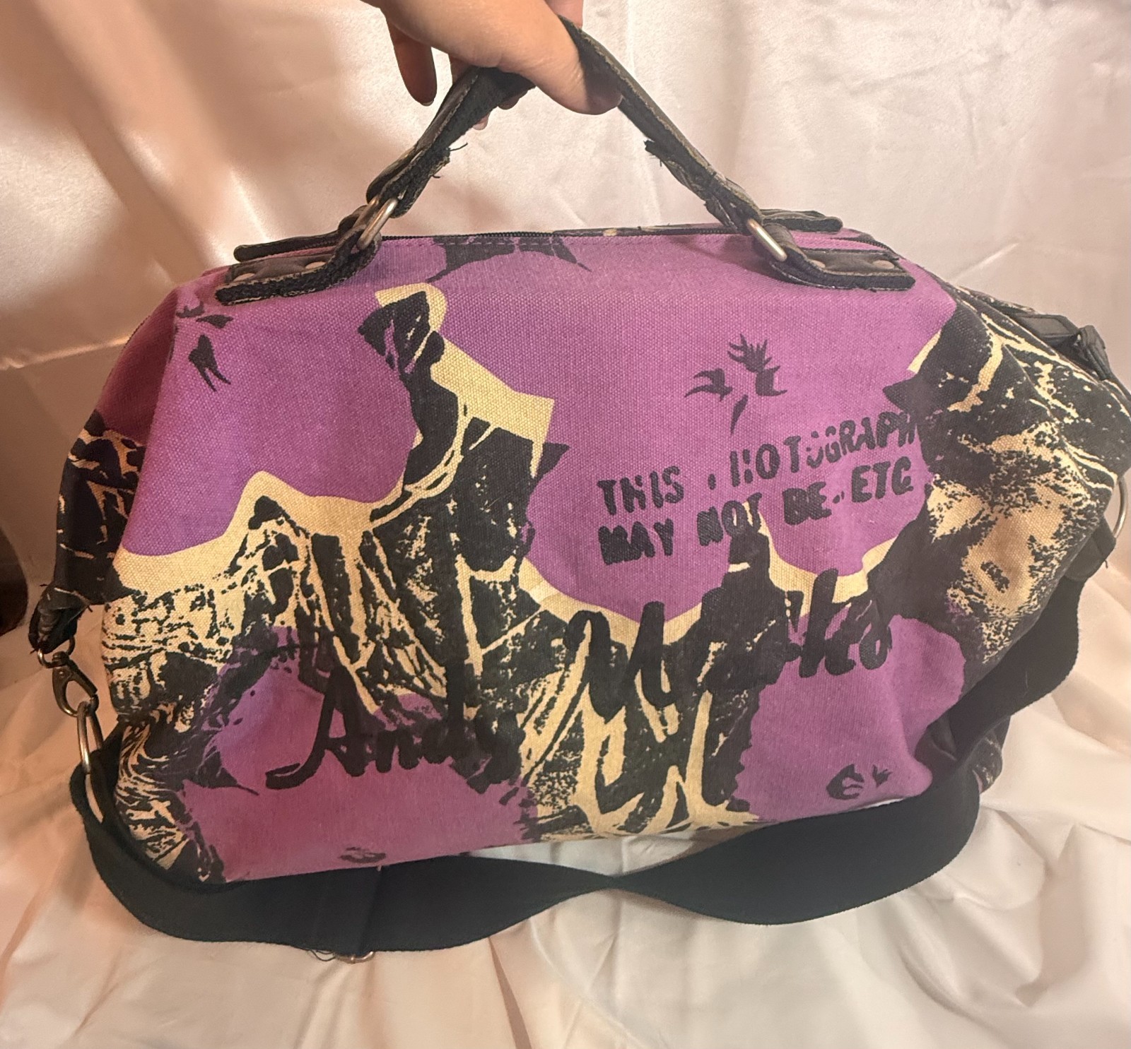 Andy Warhol Museum Collection Purple Canvas FLOWERS Duffel Weekender Bag