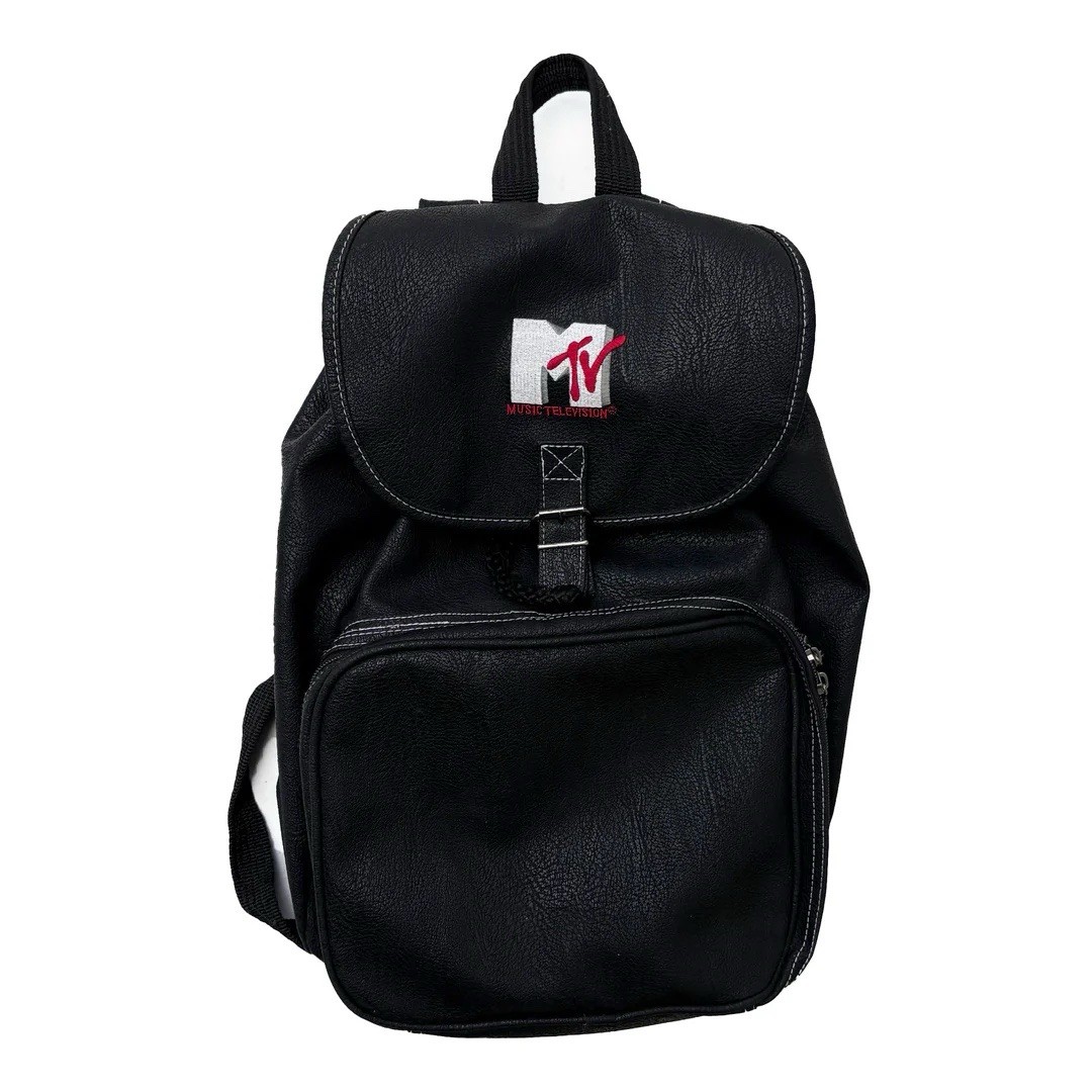 MTV Music Television 1990 90s Vintage Leather Logo Backpack Bag Rare