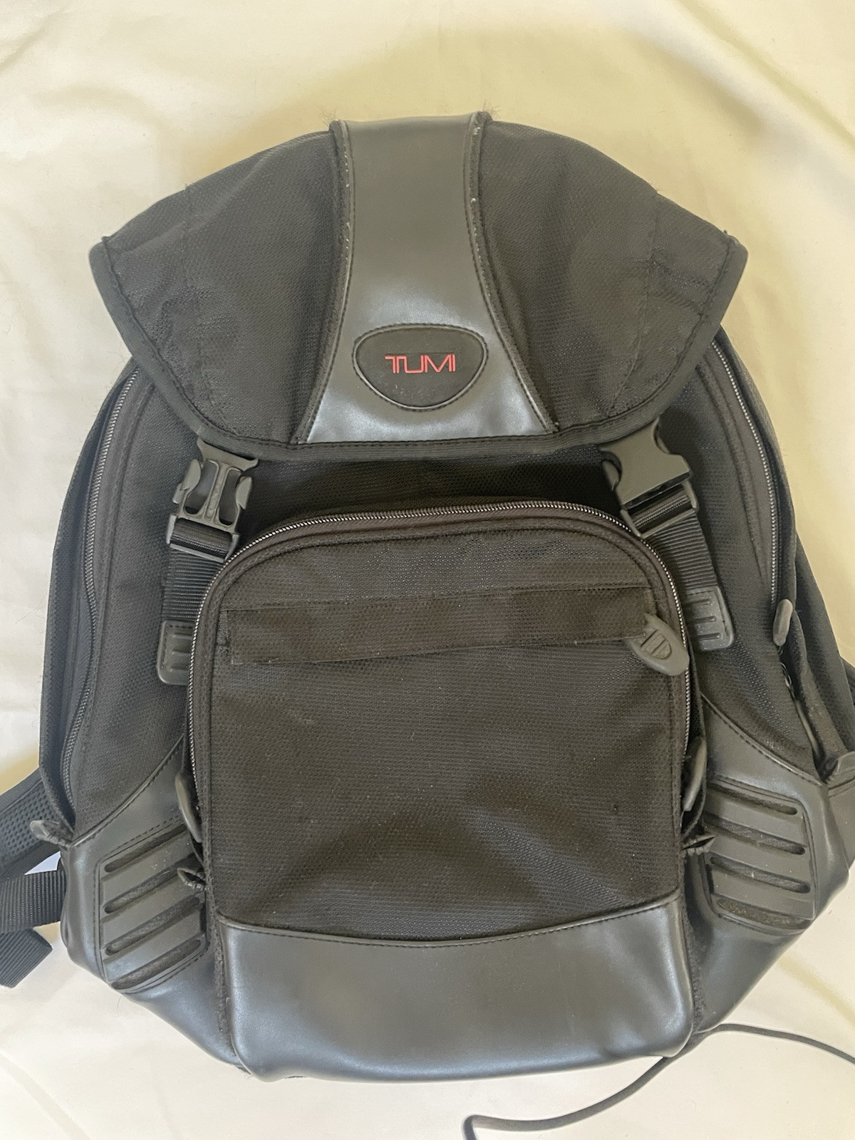 Tumi T2 Black Leather Nylon Backpack Clean Very Good Condition