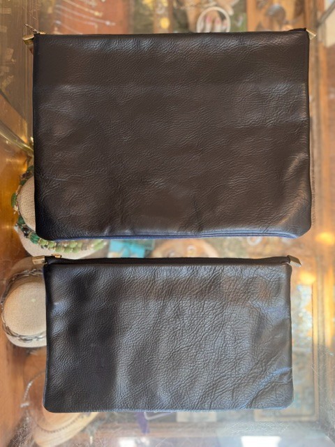 Steve Mono Spain Black Leather & Cobalt Blue Canvas Double Envelope Bag Clutch