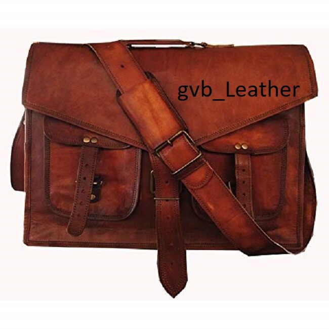 Mens Genuine Vintage Brown True Leather Messenger Bag Shoulder Laptop Briefcase