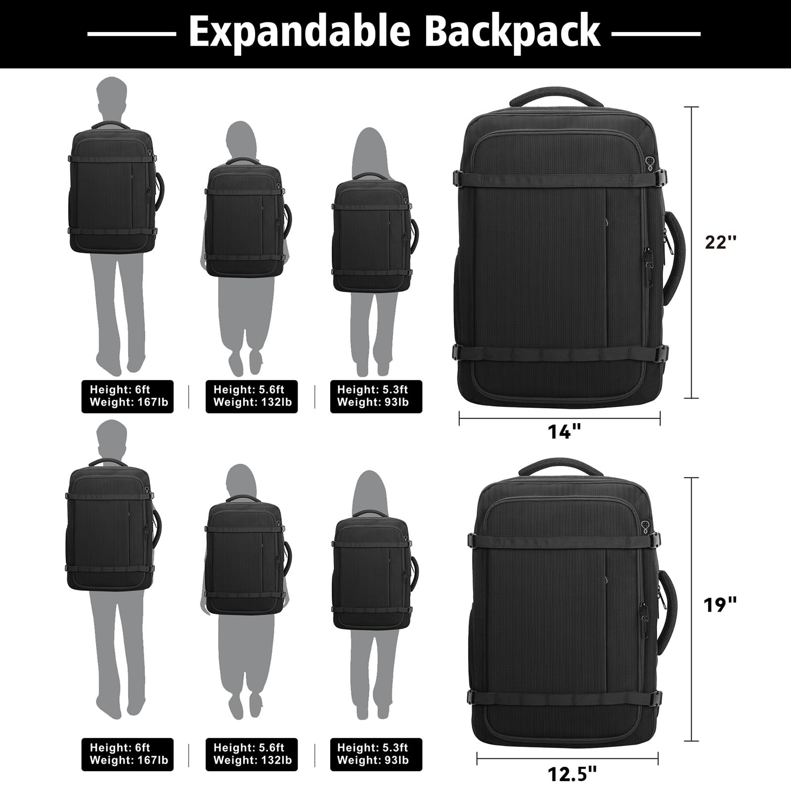 Ample Space Travel Backpack with LifetimeWarranty,Expandable Carry on Backpac…