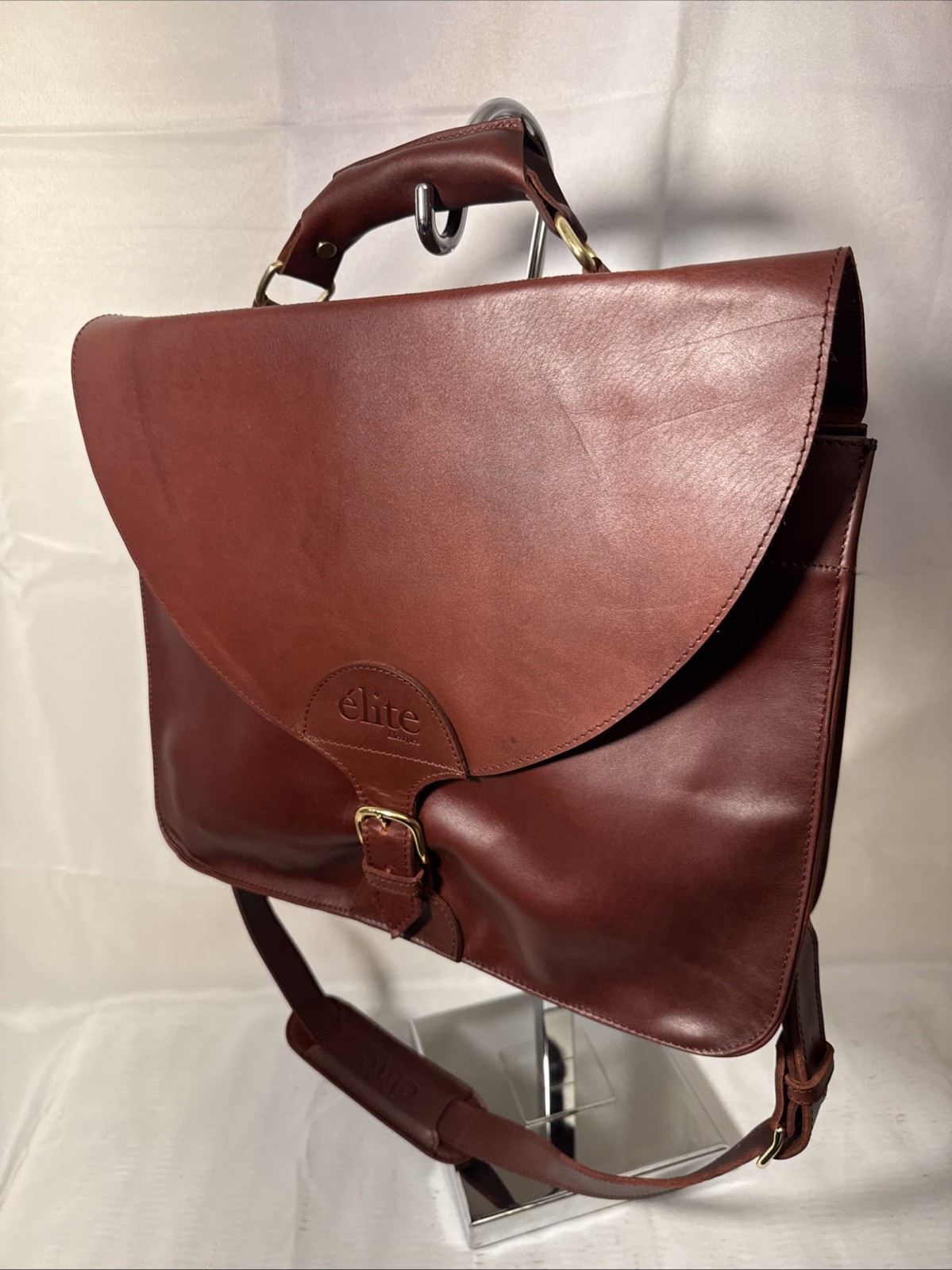 Elite Lifestyles Leather Briefcase Cognac Brown