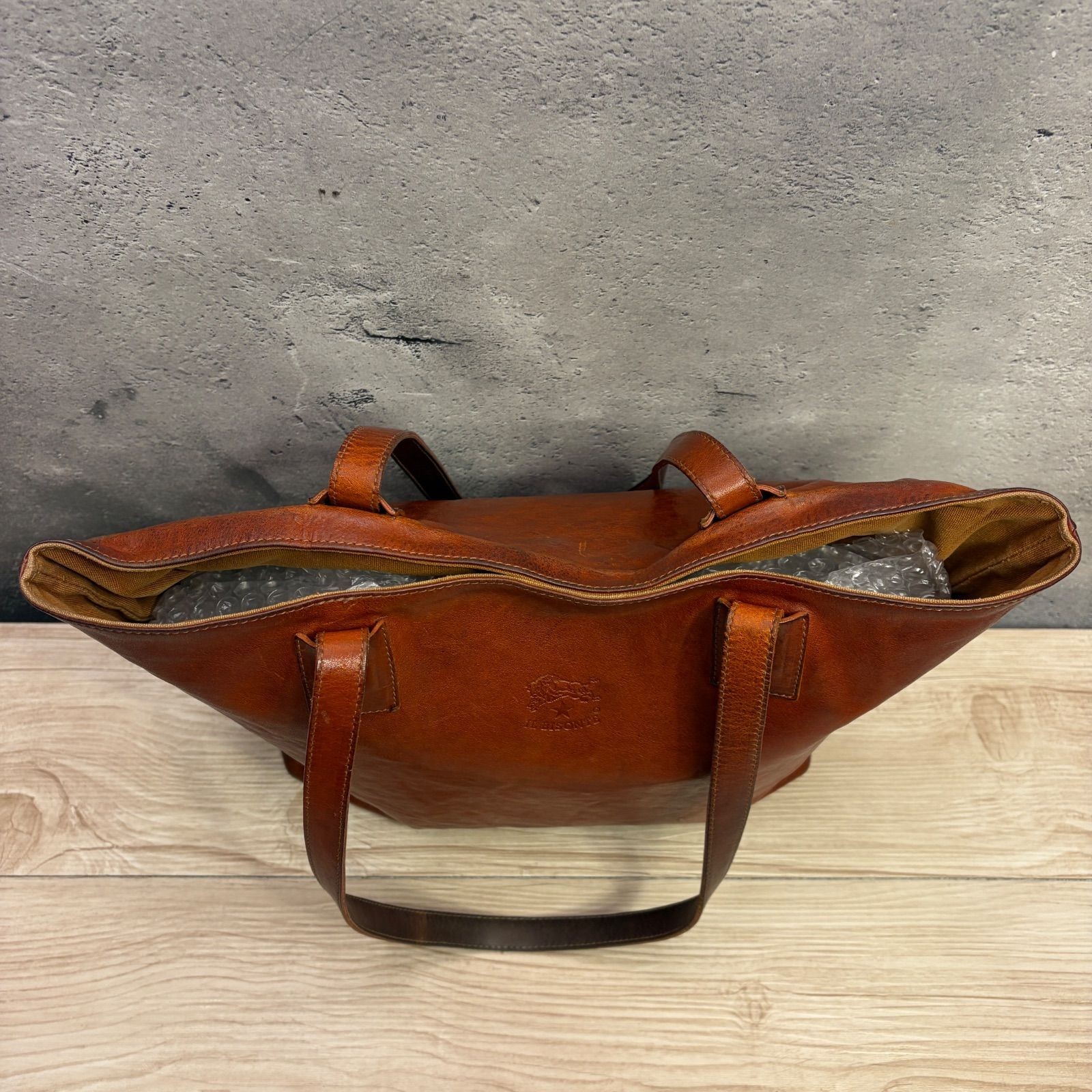 IL BISONTE Leather Tote Bag Brown Genuine Leather Shoulder Bag 26×28cm