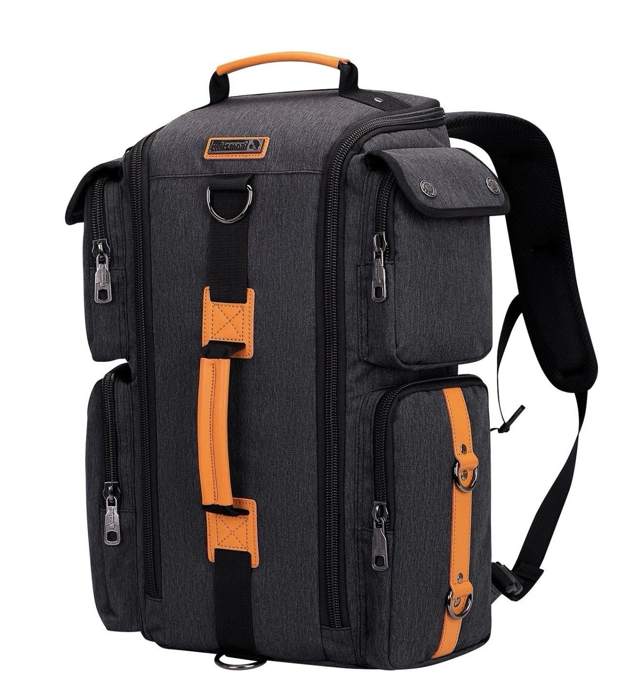 New!! WITZMAN Black/Gray/Orange Carry On Travel Backpack Men Large Convertible