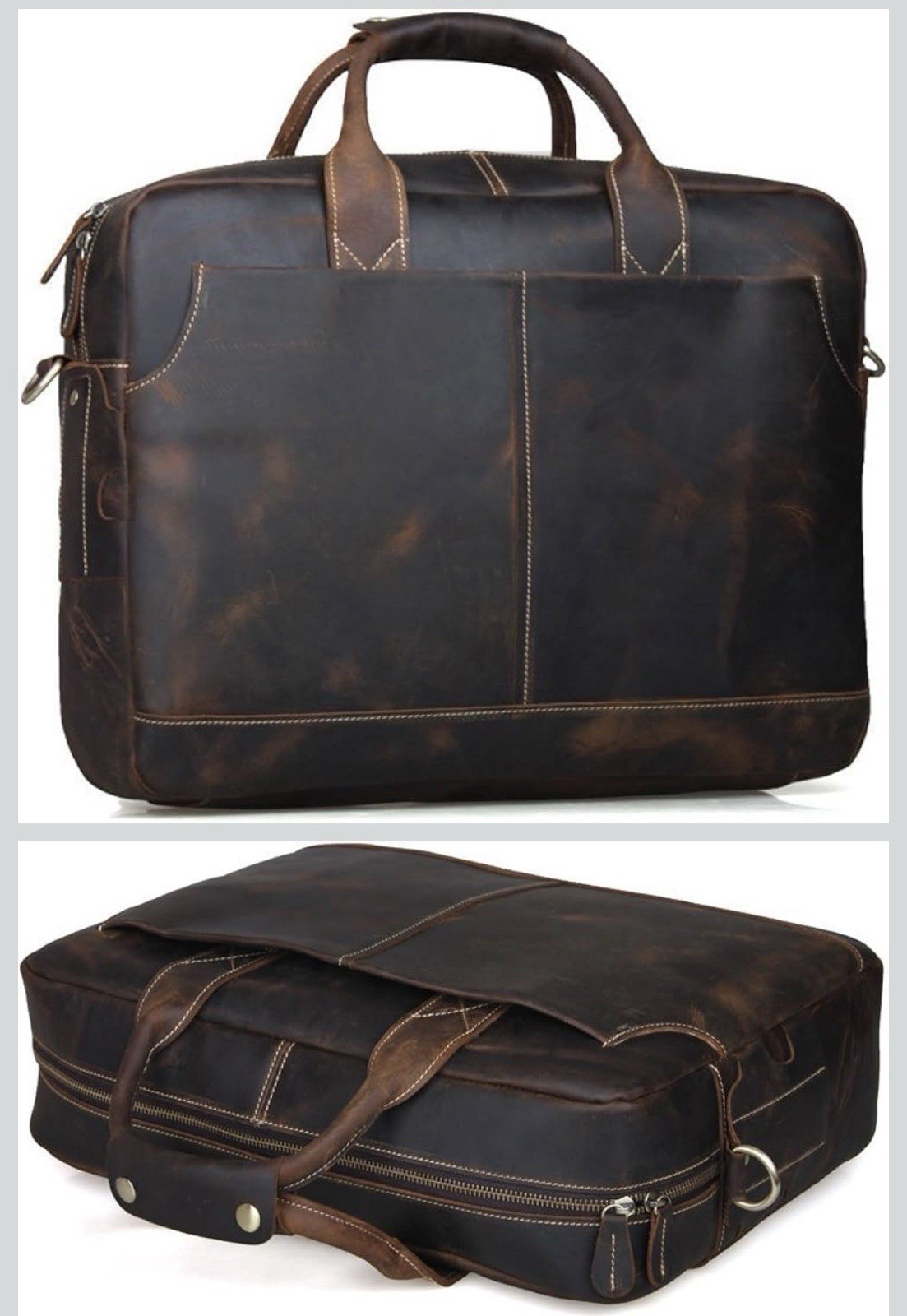 Full Grain Leather Laptop Briefcase 16 x 12 x 4” Messenger Bag Tote Satchel