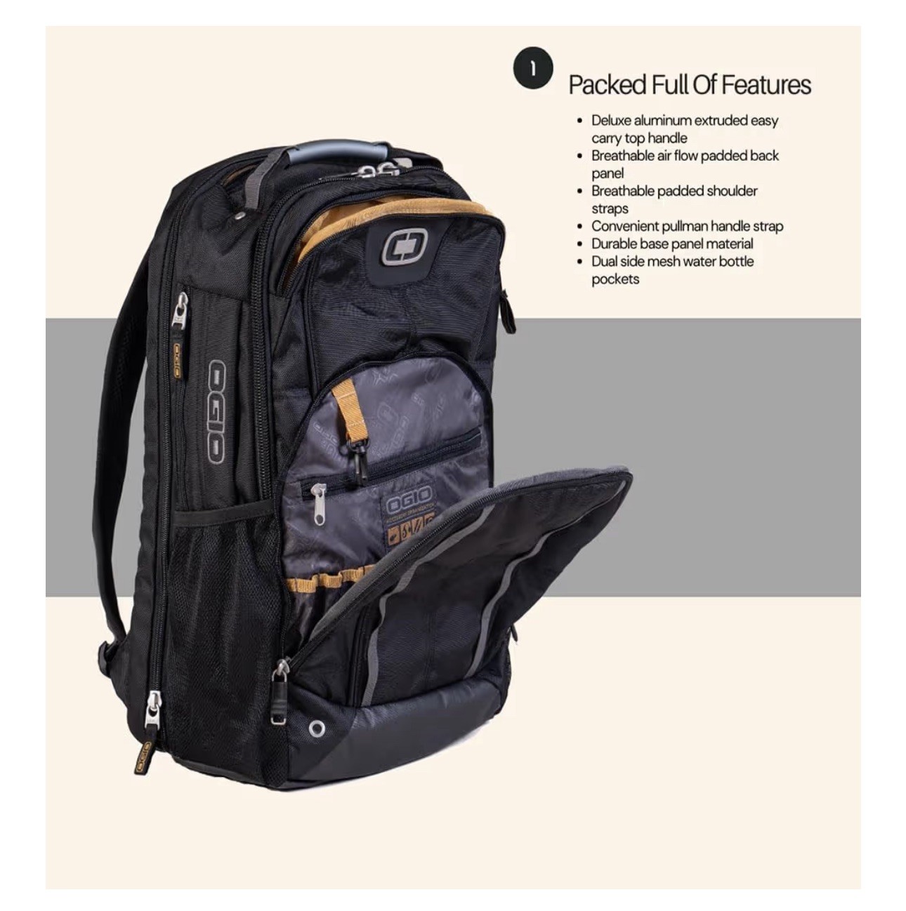 Ogio – Callaway Axle Backpack, Black, 19.25″ H x 13″ W x 9.25″ D – Very Good