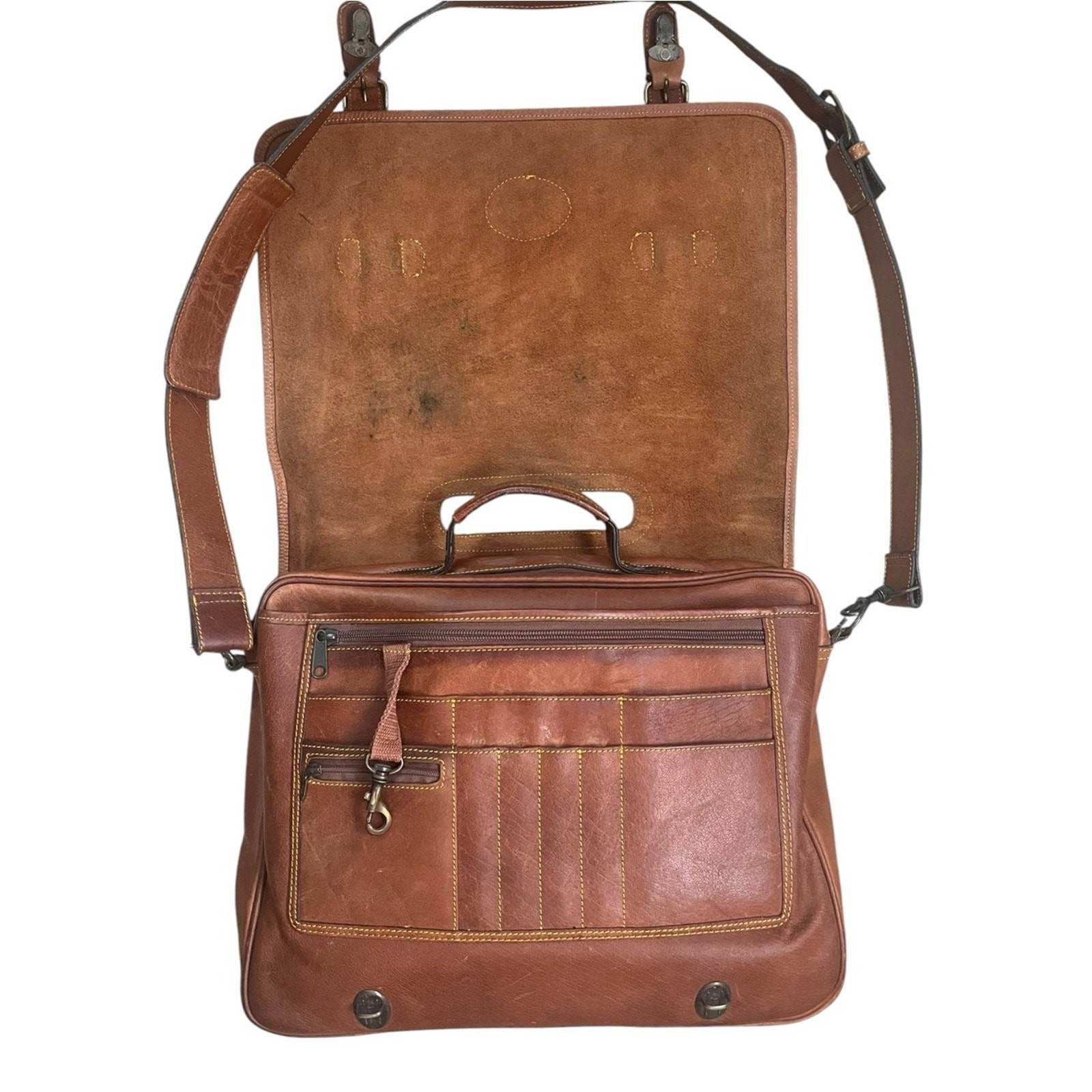 Vintage Eddie Bauer Leather Messenger Bag Briefcase Classic Timeless Preppy Tan