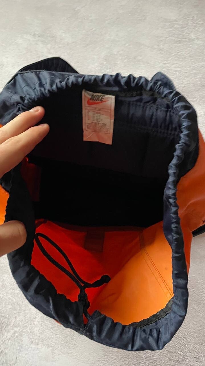Nike Vintage Backpack Drawstring 90s Orange Dark Navy