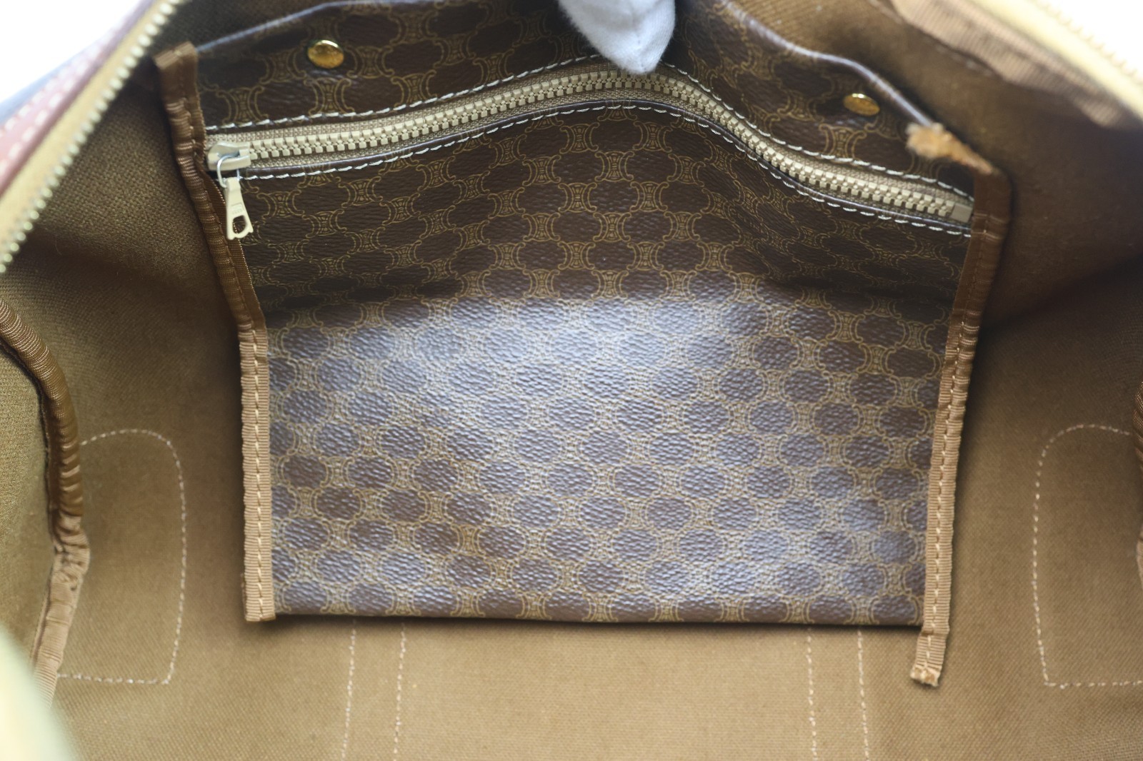 Authentic CELINE Macadam Boston Bag 35cm Brown PVC Leather Travel Handbag Vintag