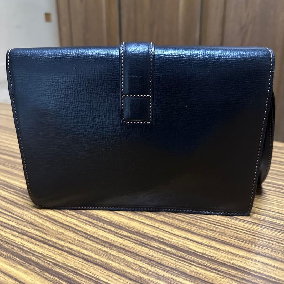Dunhill Flap Clutch Bag Second Bag Black Leather Dial Lock Wrist Strap Men’s