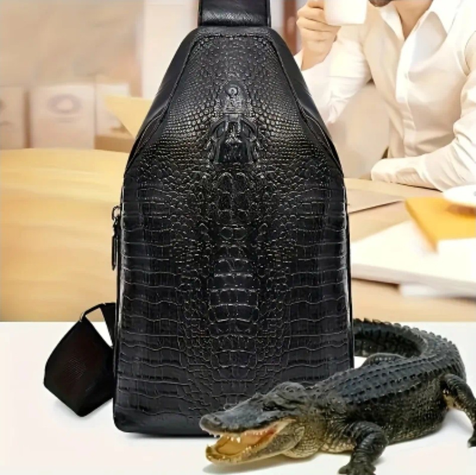 Men’s Leather Crocodile Pattern Chest Bag Sling Backpack Crossbody Travel Bag
