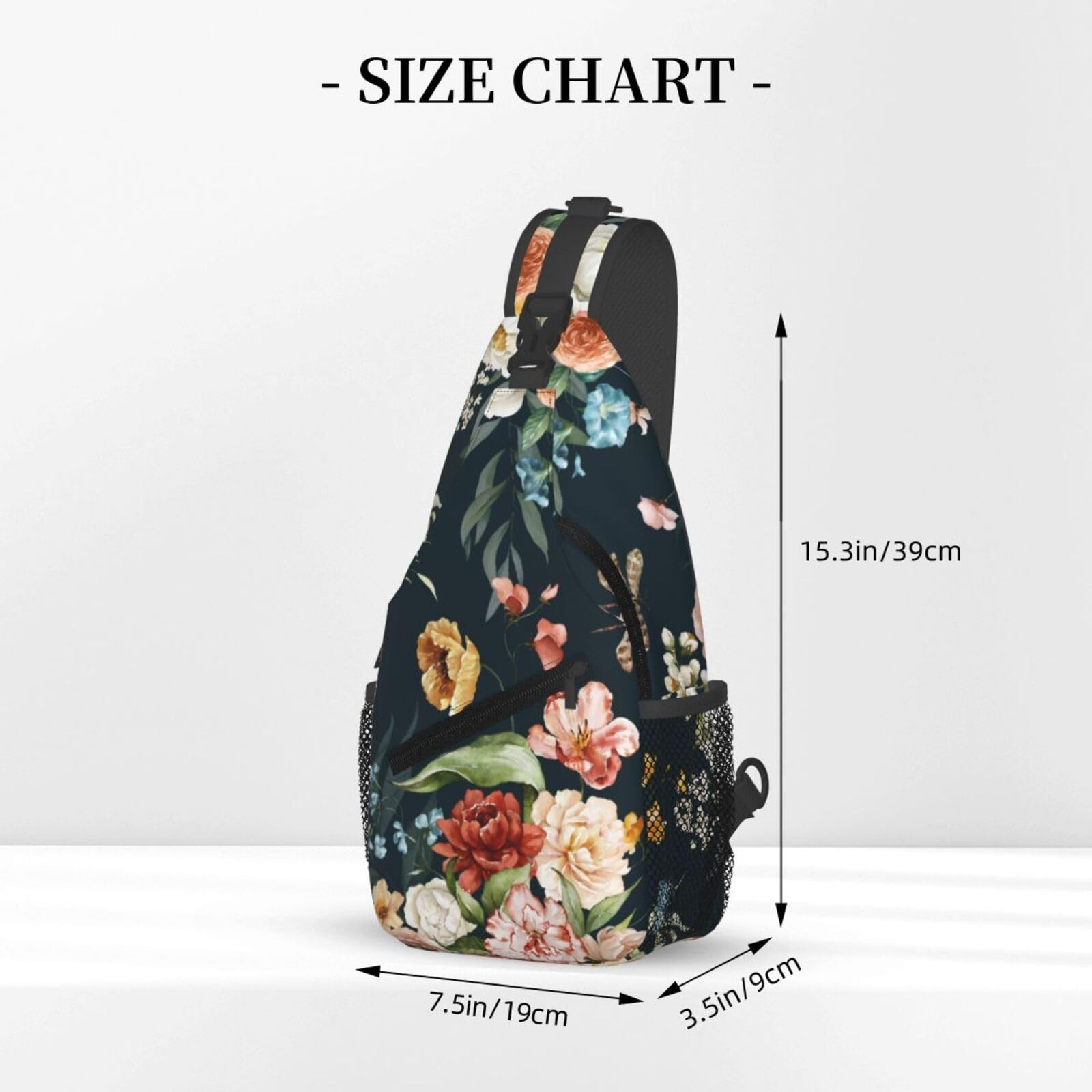 Colorful Floral Pattern Crossbody Sling Bags Flowers Green Leaves Branches Sl…