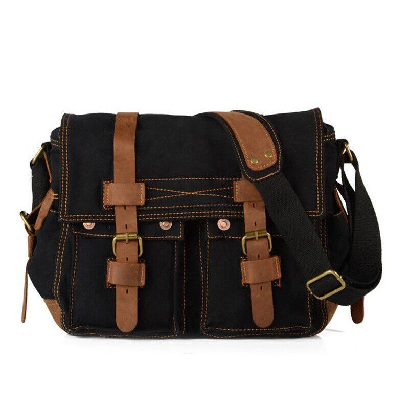 Military Canvas Genuine Leather Shoulder Crossbody Casual Bag Men Messenger Bags
