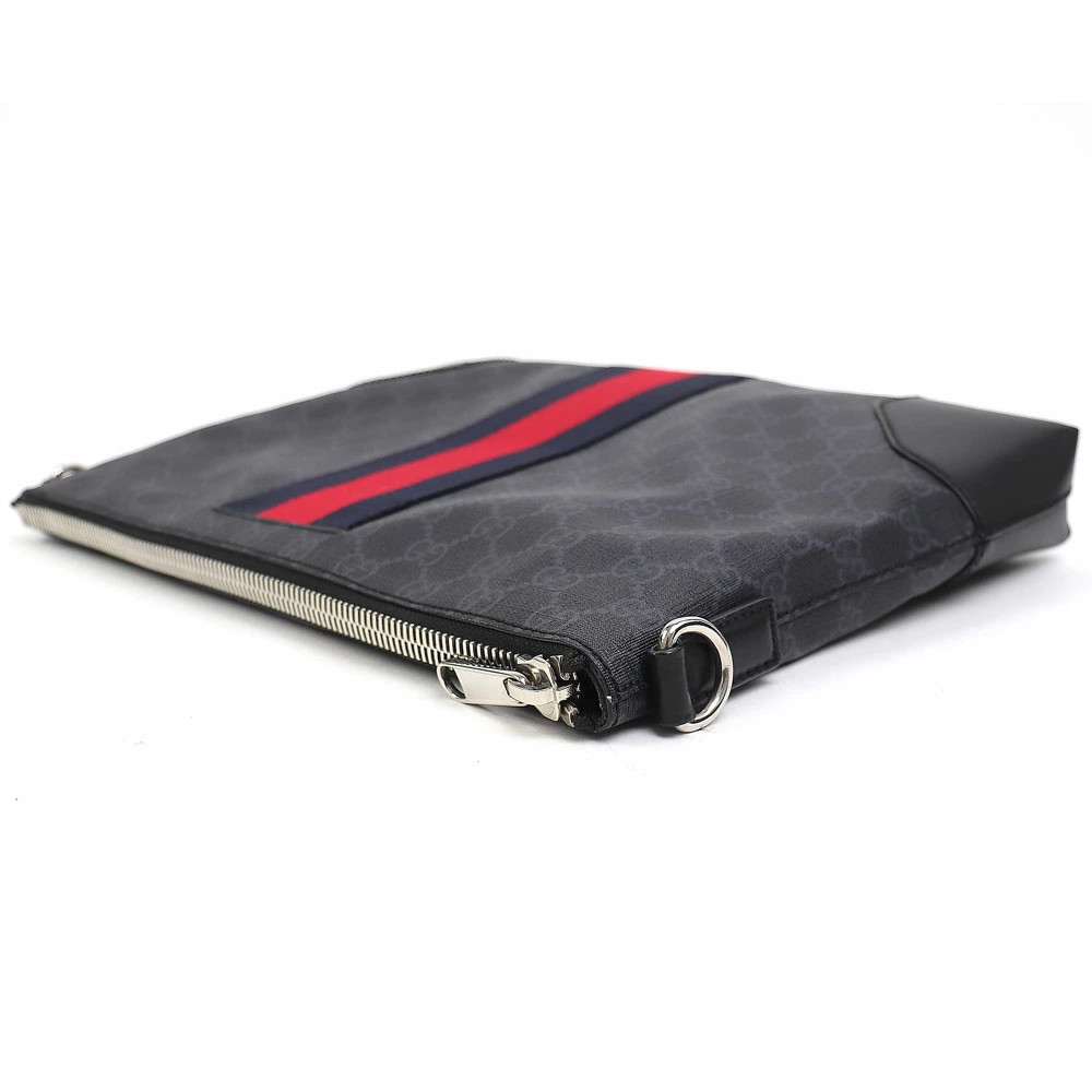 Gucci GG Supreme Canvas Messenger Bag Black Gray Web Stripe Shoulder Clutch