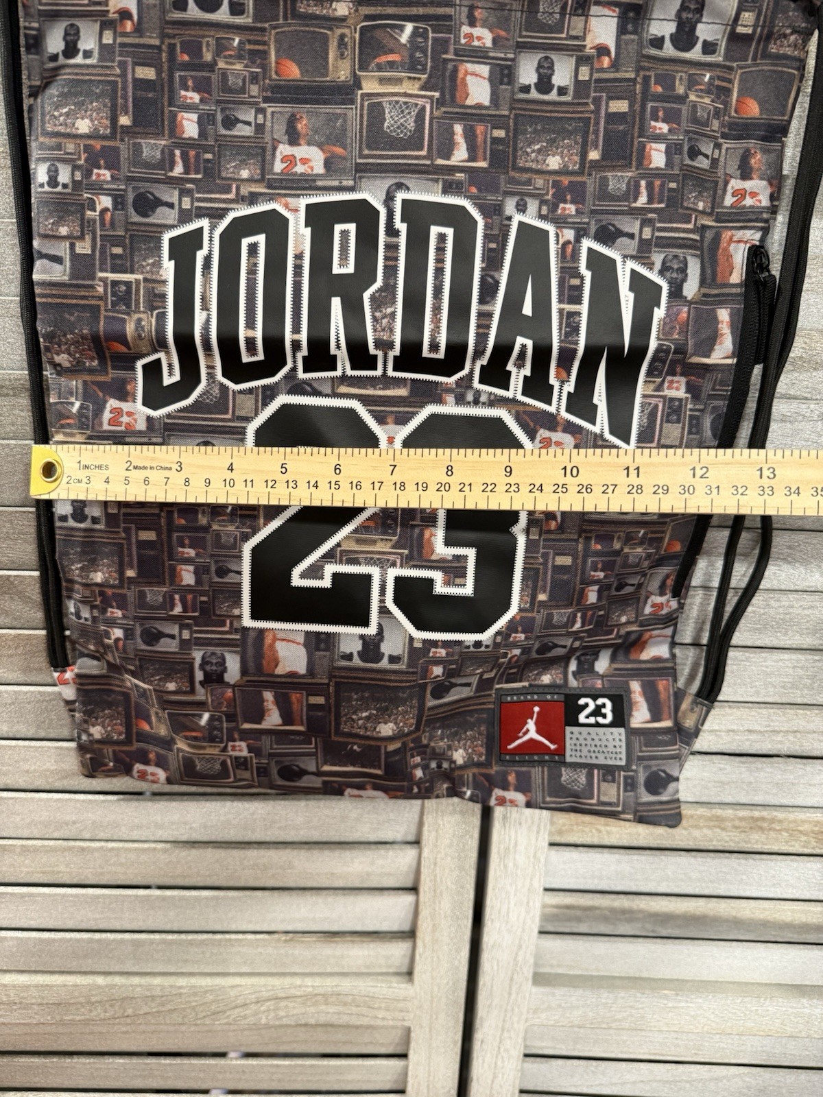 Jordan Black/Multicolor Graphic Print Drawstring Bag, Adjustable Strap, Light
