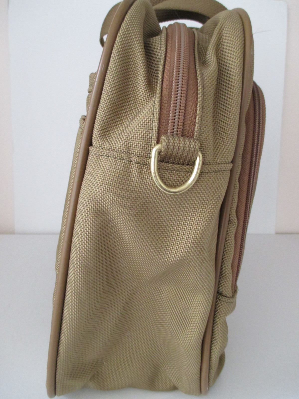 Hartmann Messenger Bag Green Nylon Canvas & Tan Leather Double Handles