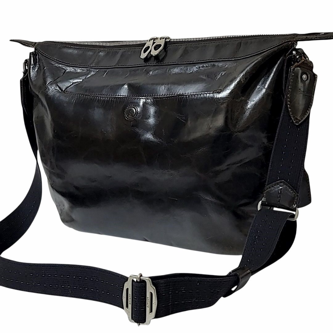 Ainary Black Leather Shoulder Bag PC Storage A4 Used Japan