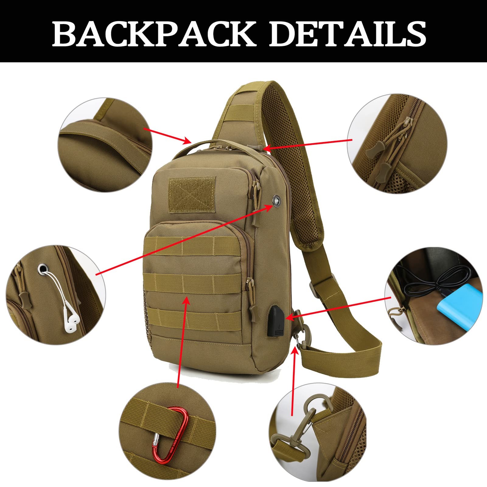 Tactical Shoulder Bag,Molle Shoulder Backpacks,Military Sling Daypack Backpac…