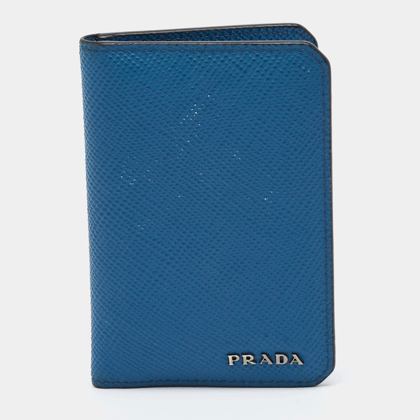 Prada Blue Saffiano Cuir Leather Card Case