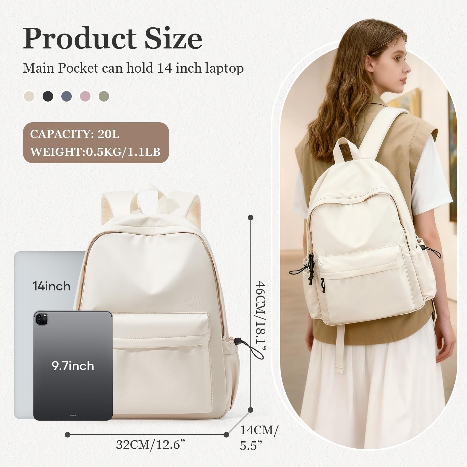 White Bookbags For Teen Girls Boys Waterproof College Backpack Middle School …