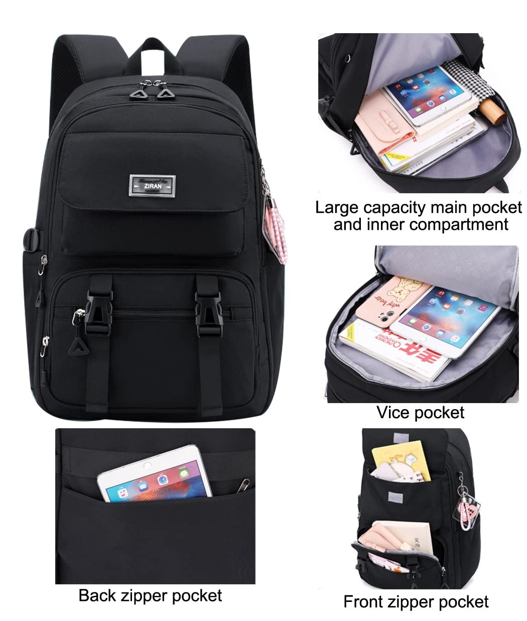 Teen Girls Casual Backpack High Middle School Daypack Travel 2# Blue 26 Liters