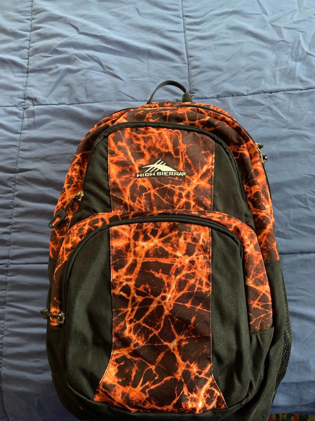 High Sierra Orange and Black Lava Patterned Backpack