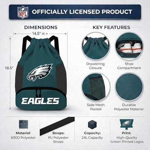 NFL Philadelphia Eagles Cinch Bag – Standard Logo Drawstring Backpack