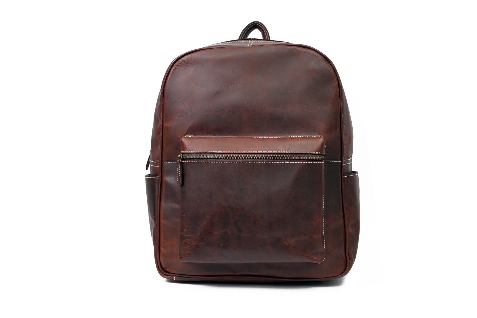 Leather Laptop Backpack Zipper Front Pocket Laptop Sleeve Leather Backpack