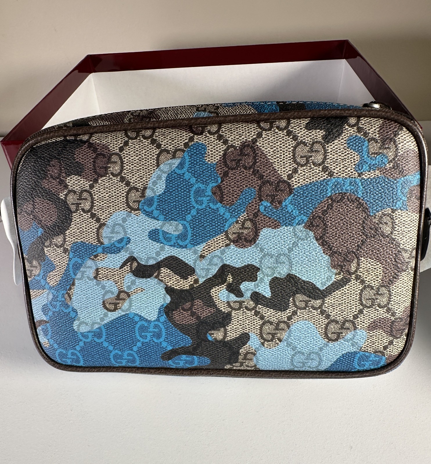 Gucci GG Blue Camo Mini Crossbody Bag Double G Shoulder Bag Authentic