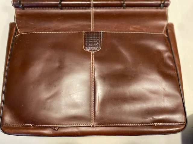 Boconi Cognac Leather Padded Briefcase w/Compartments