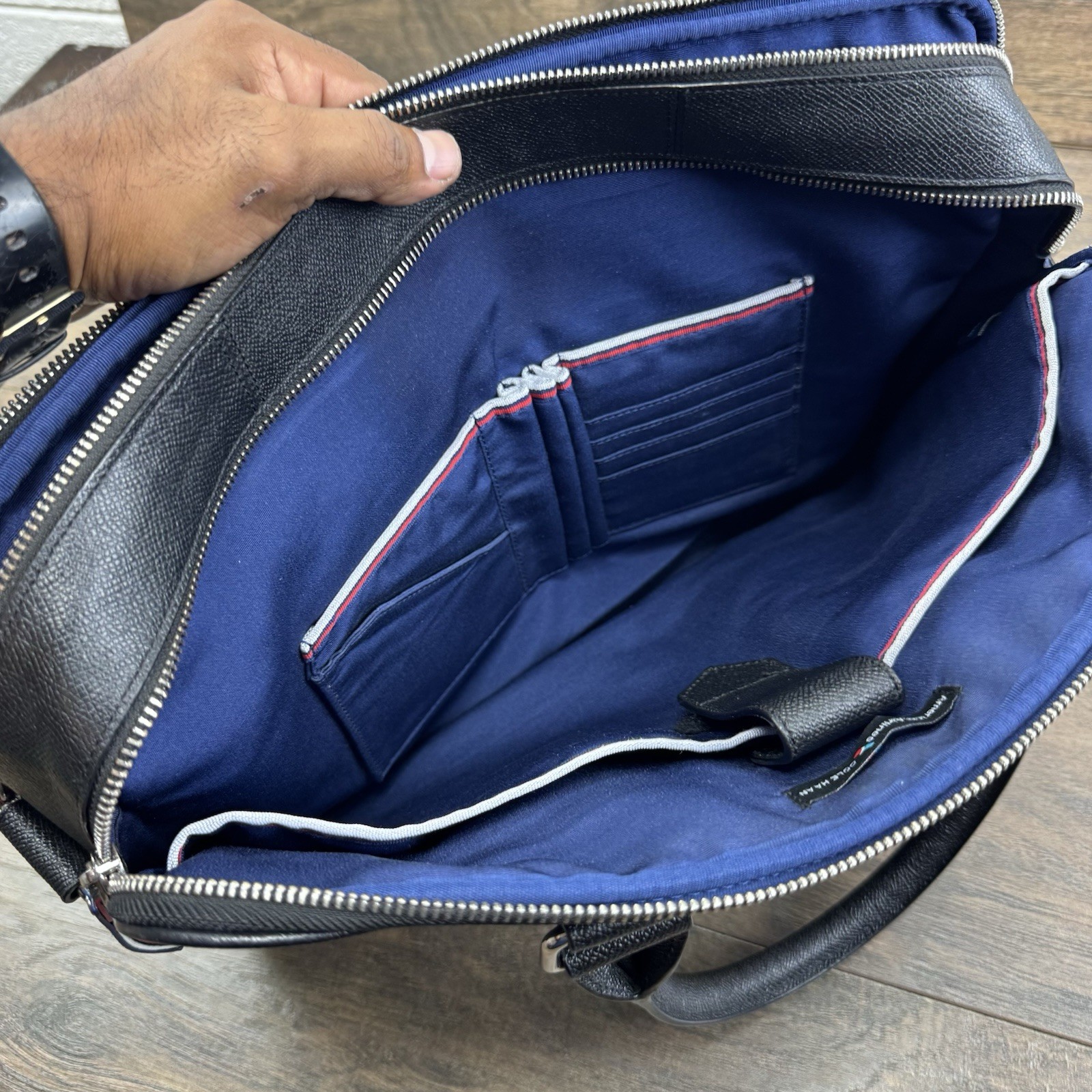 American Airlines x Cole Haan Brief Bag Black Pebbled Leather Laptop Case-READ