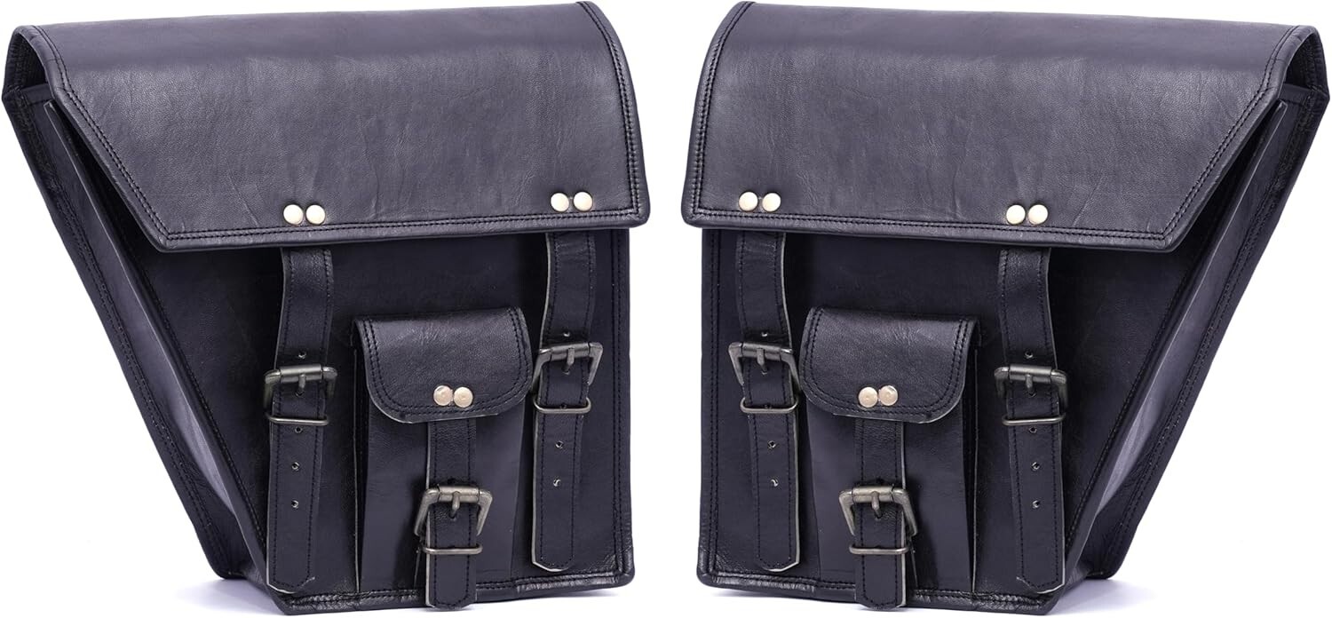 Motorcycle Leather Panniers Saddlebags Side Bags Storage for Cruiser Universal