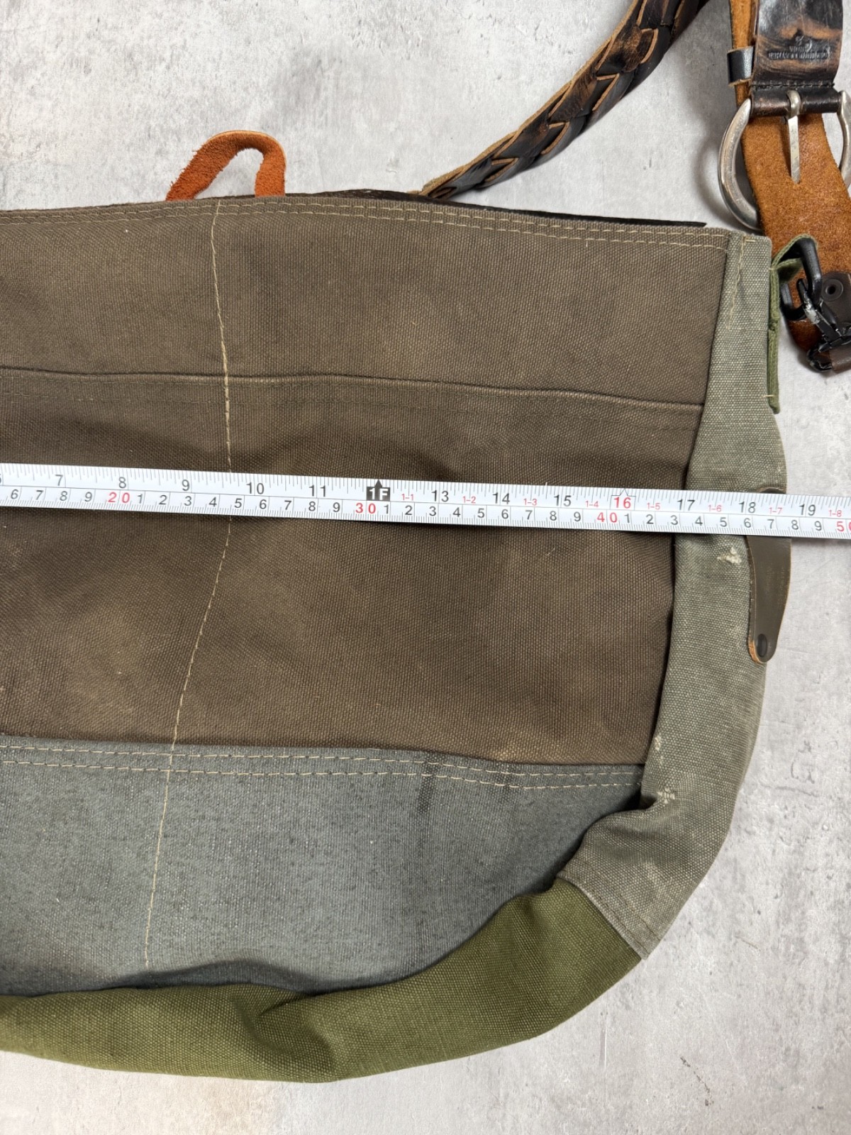 Vintage Army Military Newspaper Bag Upcycled Leather Hide Canvas 17×13 OOAK