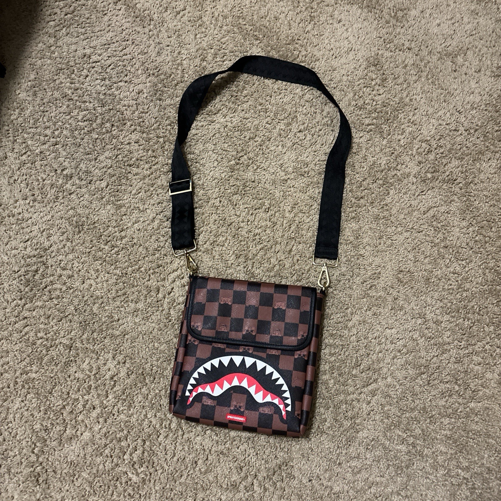 Sprayground Limited Edition Checkered Shoulder Bag Brown Black Red
