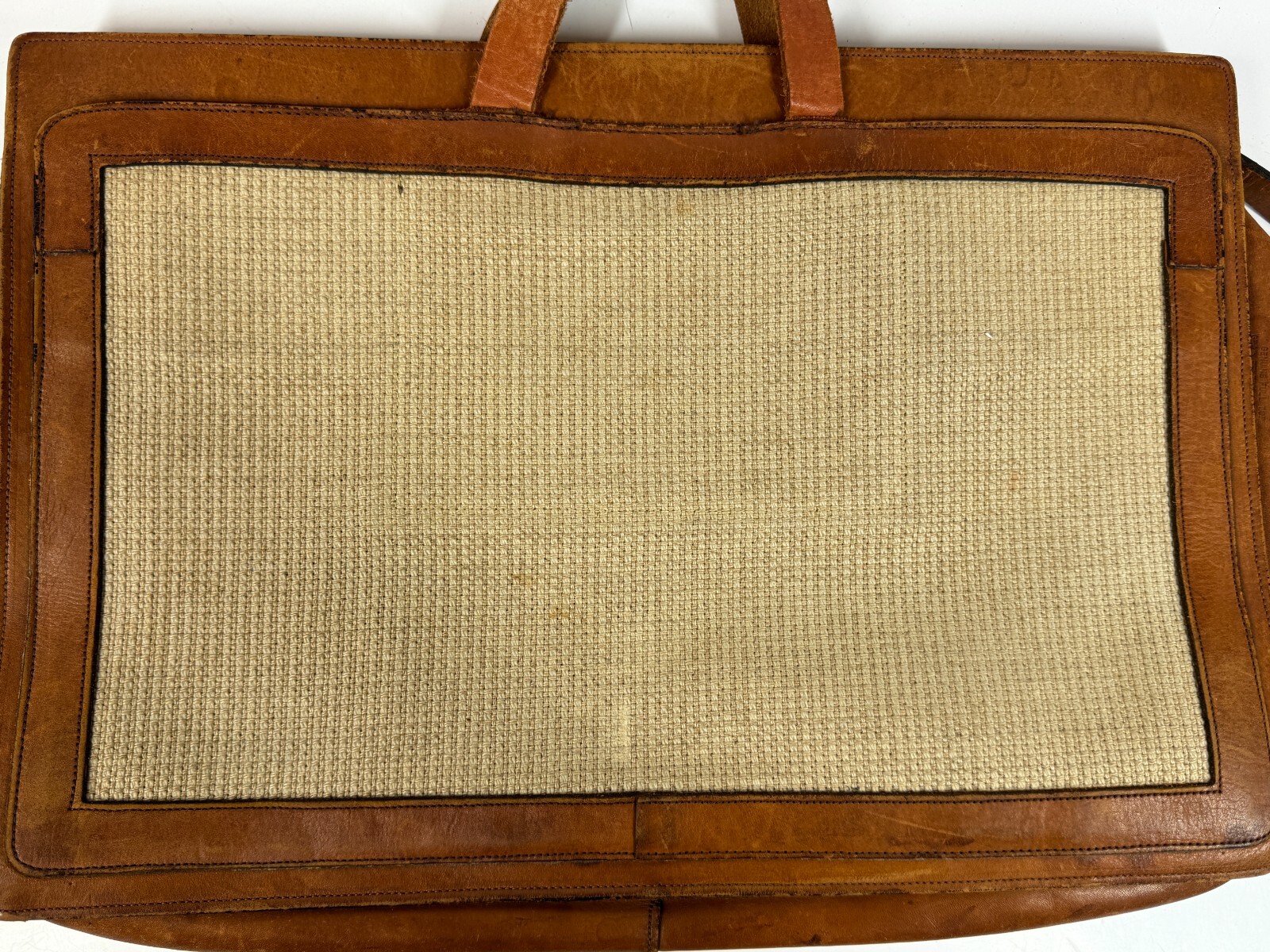 Michael Scott Vintage Full Grain Leather & Knit Fabric Messenger Bag Briefcase
