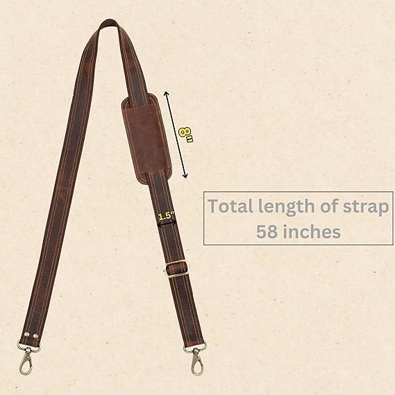 Bag Strap Replacement – Genuine Leather 57″ Adjustable Rustic Brown Buff