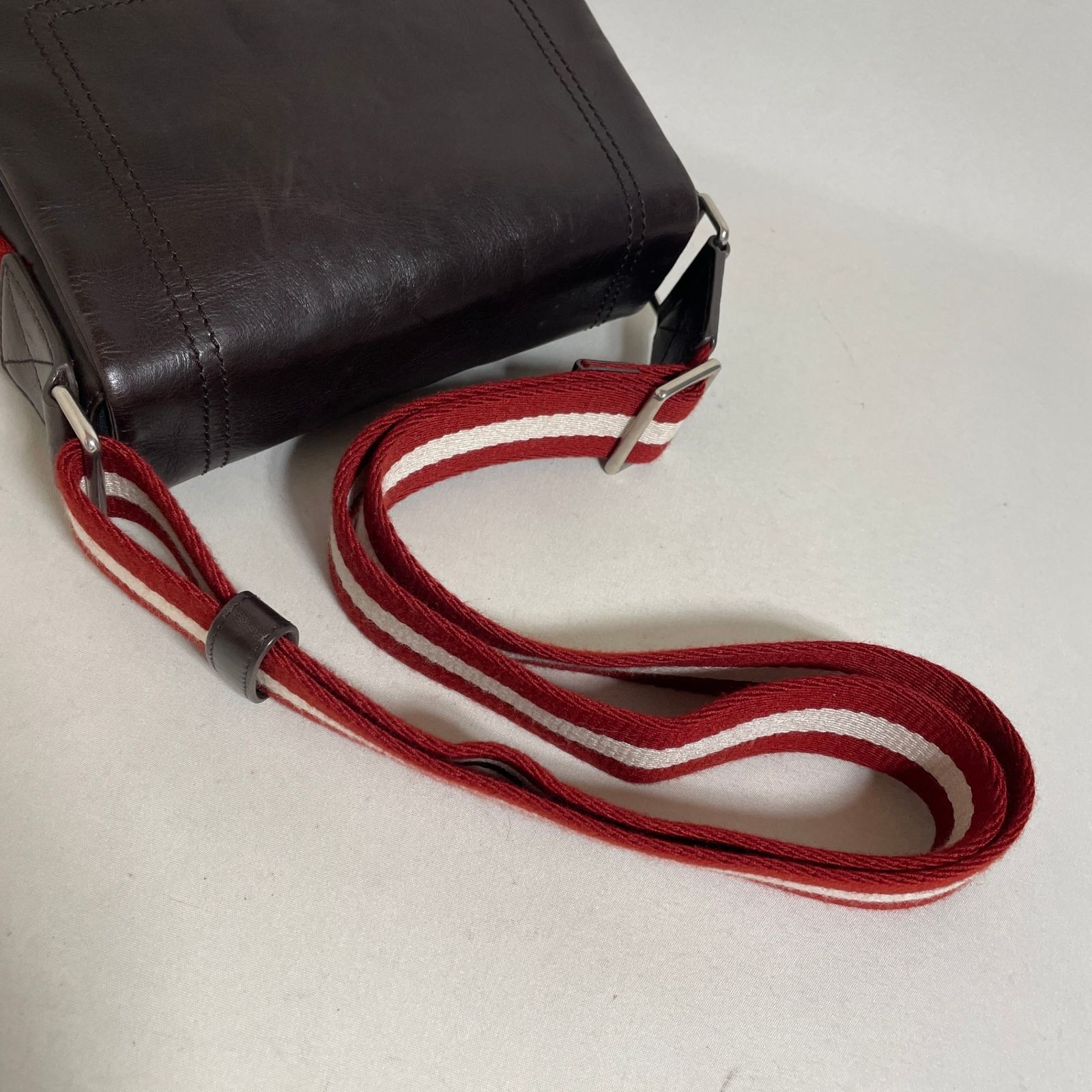 Authentic Bally Leather Shoulder Bag Dark Brown 26cm x 22cm x 8cm Approximate Si