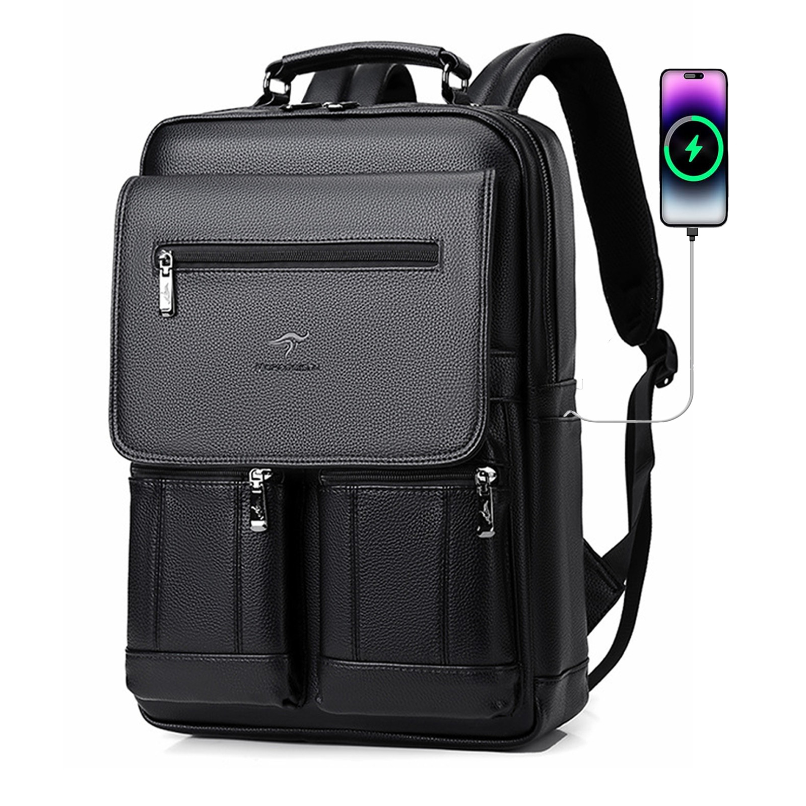 Business Mens Genuine Leather School Backpack Laptop Travel Waterproof Bag 6015