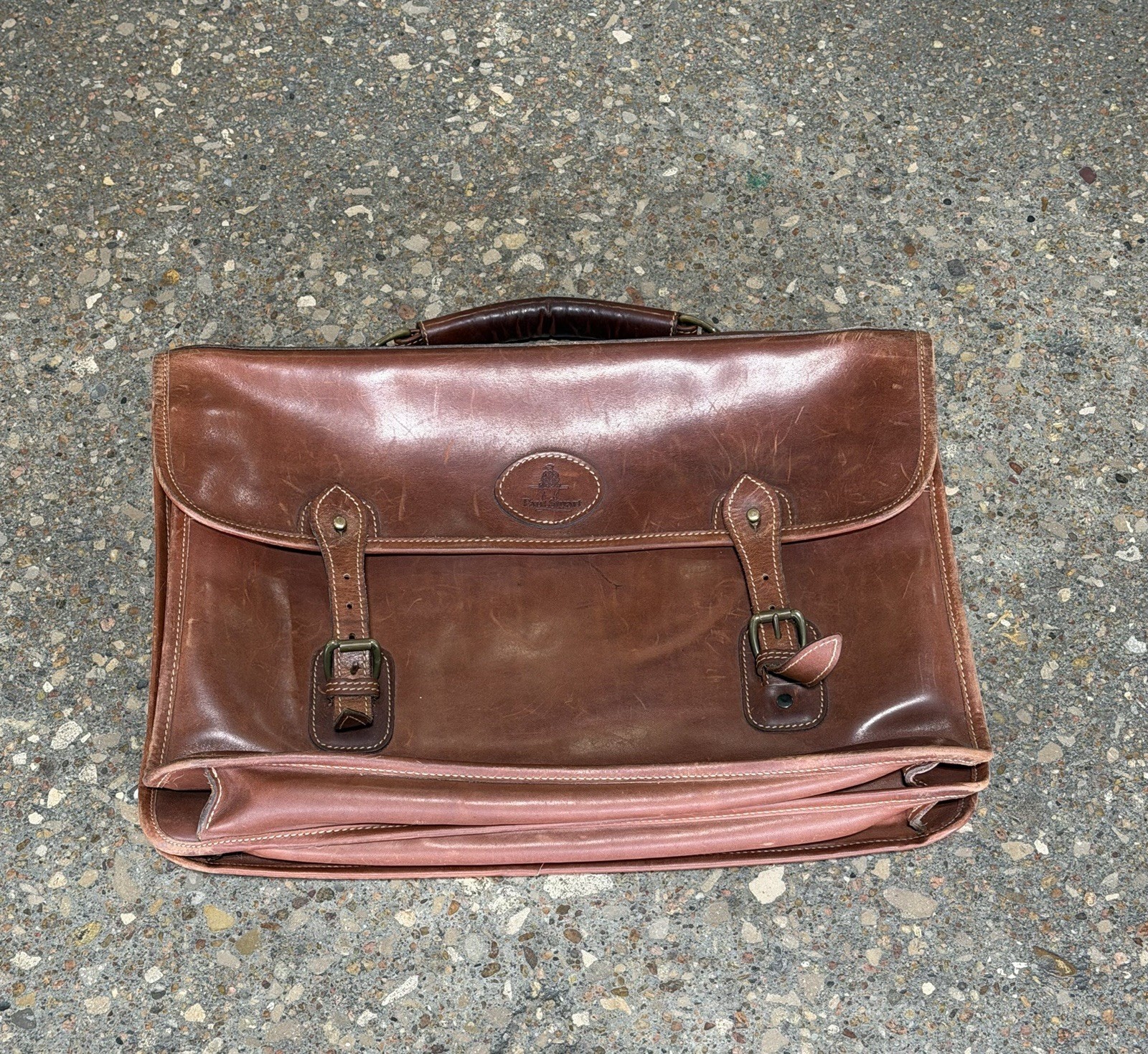 Vintage Paul Stuart Brown Leather Laptop Messenger Carry Bag Made In England